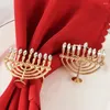 Parti Dekorasyonu 1/2pcs Yahudi Hanukkah Şamdan Altın Peçete Yüzük Serviette Tokalar Yemek Masası Chanukah Festivali Düğün Dekoratio