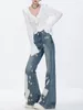 Jeans pour femmes Kpop Gyaru Blue Flare High TAILLE SLIM CONTROTHÉ BOARD BOARDS FACILITÉ FACILIT