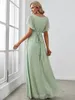 Elegant Evening dresses Long A LINE Short Sleeve V-Neck Chiffon Floor-Length Gown 2024 ever pretty of Simple Prom Women Dress 240323