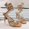 RENE CAOVILLA CRYSTAL CHANDELIER HIGH-HEELED SANDALS WOMENS FAIRY STYLITE LUXURY DIAMOND SERPENTINE RAPPED ROMAN HIGH HEILS 10cmデザイナーフレンチシューズ