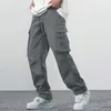 Men's Pants Casual Trouser Multi Pockets Workwear Straight Wide Leg Solid Color Soft Comfort Plus Size Korean Fashion Sweatpant