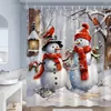 Douchengordijnen Winter Snowman Gordijn Forest huis Sneeuwbomen Bird Nature landschap kerstdecoratie polyester doek badkamer badkamer