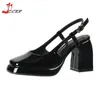 Dress Shoes Elegant High Heels Patent Leather Platform Women Pumps Black Square Toe Chunky Heeled Sandals Mary Janes Beige Wedding