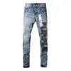 Calça feminina marca roxa de alta qualidade jeans 1: 1 2024 Tide Moda Slim Street Letra impressa azul