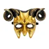 Party Decoration Ram Horns Mask Demon Half Face MaskHalloween Cosplay Animal Masquerade Horror Games Costumes Accessories Props Supplies