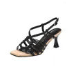 Kleiderschuhe französische Stil Frauen Sandalen Retro Ladies Peep Summer Frühling Vintage Roman Gladiator auf Ferse 6,5 cm Größe 41