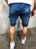 Summer Mens Stretch Ripped Short Jeans Streetwear Pocket Fashion Hip-Hop Blue Slim Denim Shorts Brand Clothes Mane 240402