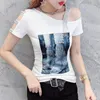 Kvinnors T -skjortor High End Custom Summer Women Kort ärm av axlar Toppar Eleganta sexiga kvinnliga flickor Streetwear Diamond Tassel Tees