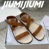 Sandals S JIUMIJIUMI Handmade Woman Shoes Concise Platform Flats Narrow Band Casual Beach Ankle-Wrap Buckle Strap