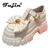 Klädskor fujin 9cm syntetiskt patentläder Mary Jane Vulcanize Platform Buckle Chunky Sneaker Spring Autumn Summer Women Ladies