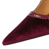 Chaussures habillées femmes 10 cm talons hauts pointues à orteil de la mode peu profonde Vin en velours rouge