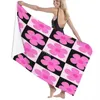 Towel Checkerboard Pattern Of Pink Flowers 80x130cm Bath Microfibre Fabrics Suitable For Tour Traveller