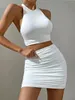 Abiti da lavoro Donne Bianco Bianco Sexy Halter Neck Sleevelevato senza schiena SET SLEAT BODYCon