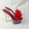 Slippers Sexy Crystal 15CM Feather Design Super Dance Platforms Heels Lady 6 Inch High Heel Shoes