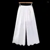 Women's Pants Spring Summer Light Thin Cotton Embroidered Women Elastic Waist Tiny Hollow Pocket Wide Leg Duobao0319-02