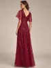 Elegant Evening Dress Romantic Shimmery Deep V-Neck Ruffle Sleeves Ever Pretty of 2024 Burgundy Gauze Sequin Maxi Long Gowns 240323