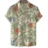 Men's Casual Shirts Vintage Plants Flower Leaf 3d Print Shirt Men Summer Hawaiian Street Beach Short Sleeves Tops Lapel Button Aloha Blouse