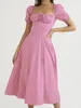 Sukienki imprezowe Summer 2024 Elegancka sukienka damska bańka dojeżdżającego dojeżdżającego koronki z krótkim rękawem dzielona A-line środkowa długość bohemian wakacje