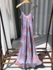 Casual Dresses Women Sleeveless A-Line Sling Dress Flower Print V-Neck Silk High Waist Sexy Ladies Vintage Mid-Length Robe