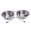 Hundkläder dubbla små skålar rostfritt stål mat och vattenskåluppsättning för valp dubbel användning husdjur matare med metall stativ katter y5GB