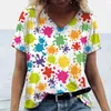 Dames t shirts t-shirt tie-dye geprinte casual pullover mode v-hals korte mouw zomer losse sweatshirt vrouwelijk dagelijkse streetwear