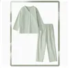 Домашняя одежда в японском стиле простые хлопковые V-образные режущие пижамские костюмы женщины осень удобный костюм с длинными рукавами набор брюк набор для сна