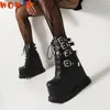 Yürüyüş ayakkabıları punk goth boot kadın ayak bileği platformu kadın marka moda lüks dantel yukarı kalın dip yüksek topuklu kış motosiklet