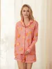 Damskie dresy damskie PaJama Set Set Lapel Neck Button Down Long Rleeve Tops Elastyczne talii szorty cytrynowe 2 sztuki