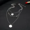 Anhänger Halskette Boho Vintage Silber-Platte Punk dicke Kette Runde Pailletten Halskette für Frauen Mode Geometrie Mehrschicht Choker Schmuck Schmuck