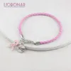 Wholesale Simple Pink PU Braid Leather Bracelets Awareness Jewelry Breast Cancer Bracelet With Pink Heart Ribbon Charm Pulsera