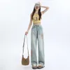 Jeans för kvinnors nya 2024 Spring Chinese Style Wide Ben Straight Ben Löst montering och draperi som golvmoppbyxor