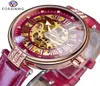 Forsining Fashion Golden Skeleton Diamond Design Red Genuine Leather Band Lady Lady Mechanical Watches Top Brand Luxury7308743