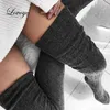 Frauen Socken über Knie weibliche sexy Strümpfe warm warm langer Stiefelstrick Oberschenkel und grau Khaki Blue Black Twist Frau