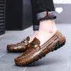 Casual Shoes Men Genuine Leather Crocodile Style Mens Loafers Moccasins Slip On Black Driving Plus Size 38-47