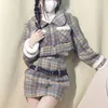 Werkjurken geurige geruite pluche jas rok tweedelige set vrouwen Koreaanse polo nek mode zoet temperament zachte dikke winter slanke slijtage