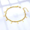 Anklets LUXUSTEEL Double Layer Coin Disc Pendant Gold Colour Stainless Steel Anti-allergic Rope Chain Leg Foot Bracelet Jewelry