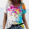 Damen T-Shirts T-Shirt Krawatten-Dye bedruckte lässige Pullover Fashion V-Ausschnitt Kurzarm Sommer Lose Sweatshirt Frauen Daily Streetwear