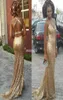 Blaskly Gold Sequin Backless Sukienki balowe syrena spaghetti paski 2019