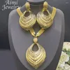 Orecchini di collana set di texture Dubai 24k Giorri placcati in oro per donne Regali per feste di matrimonio africana africano africano.
