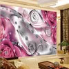배경 화면 3D 꽃 고급 핑크 핑크 다이아몬드 꽃 벽화 현대 가정 장식 거실 침실 배경 벽