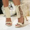 Kleiderschuhe mit hoher Heul-Gürtel Schnalle Schnürsandalstiefel Frauen Sommer Wildleder Peep Zehen Schnüre up römisch kurze modische sandales sandales