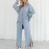 Roupas domésticas Opendendo do sono Sleepwear Womens Negligeu Cardigan Terne Fashion Casual Pijamas Conjunto de mangas compridas calças de perna larga Ternos de calça