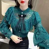 Women's Blouses Clothing Women Shirt Cardigan Stand Collar Long Sleeve Solid Color Button Lace Fashion Summer