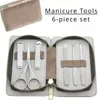 Manicure Set With Morandi Grey Top-Grade Full Grain Cow Leather Packaging Nail Clipper Kits Perfect Gift Friends Family