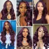 Dark Bourgogne Lace Front S Deep Purple Body Wave For Women 13x4 HD Förpluckat syntetiskt hår 30 tum 240327