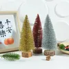 Decorative Flowers 1Pcs Artificial Mini Cedar Christmas Trees Sisal With Wood Base For Tabletop Decor Home Holiday Decoration