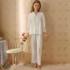 Hemkläder Sleepwear Women's Cotton Long Sleeve Ensembles Pyjamas Pants Pyjamas Set Pyjama