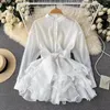 Blouses pour femmes 2024 Fashion Murffon Mousse à manches longues Femmes O Ruffles Ruched Bow Solid Elegant Original Sweet Vintage Blouse