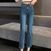 Jeans para mujeres de alta calidad Skinny Straight Denim Mujeres Nueve puntos Pequeños pantalones de diseño estrecho de estiramiento delgado de cintura alta