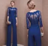 Vestidos azul renda chiffon mãe calça ternos